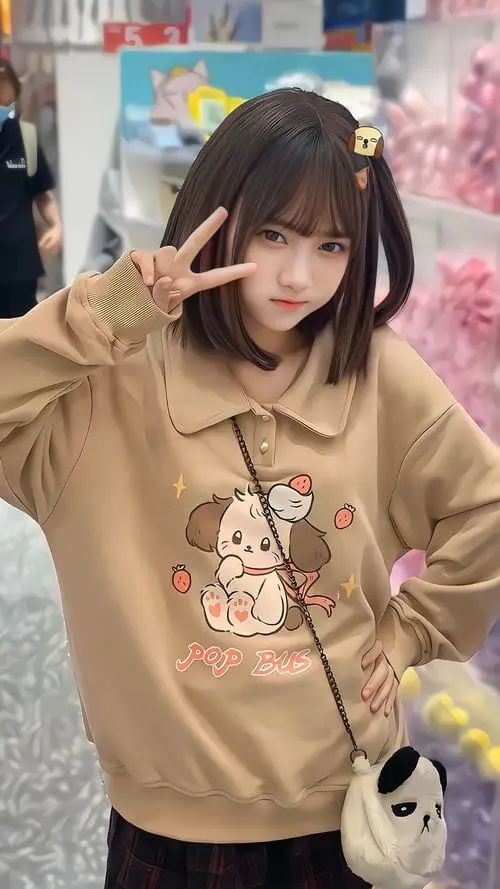 20 Giữa không gian dễ thương nàng thơ cute mặc áo nâu tạo dáng chữ V làm khung hình thêm trẻ trung và trong veo