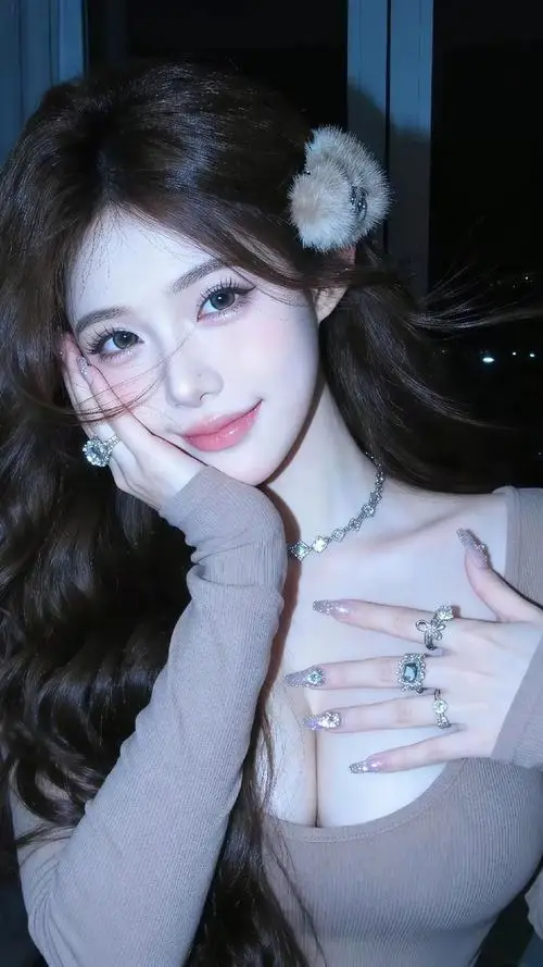 22 Dưới nền tối thiếu nữ dễ thương chạm má cười khẽ với ánh mắt cuốn hút và làn da sáng mịn rất nổi