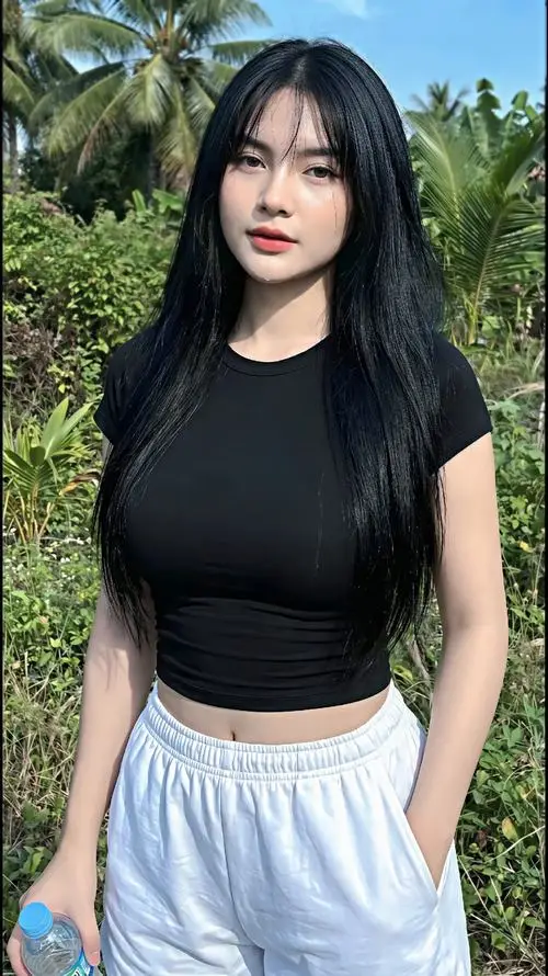 3 Đứng giữa nền cây xanh nàng thơ cute diện áo đen ôm dáng khoe thần thái tự nhiên và vóc nhìn hài hòa