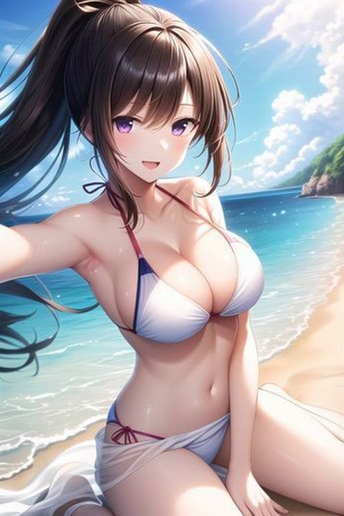 34 Trong ánh sáng dịu một gái đẹp anime với vú tròn đầy và ánh nhìn mềm mại