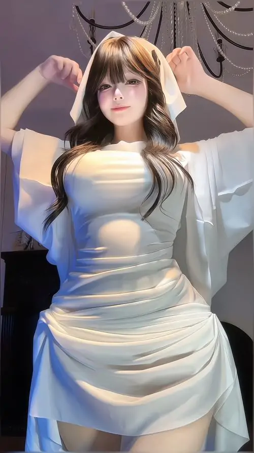 15 Dưới ánh đèn trong nhà, cô gái mặc váy ôm màu bạc rồi đưa hai tay cao, dáng đứng chữ S làm vòng eo nổi rõ và thân hình trông mềm hơn, khung hình đẹp theo hướng quyến rũ nhưng vẫn tinh tế