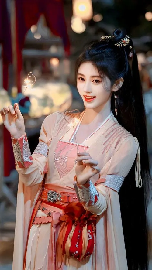 16 Gái đẹp cổ phong diện áo hồng cam cầm đèn lồng nhỏ mang vẻ ngọt ngào và cổ điển