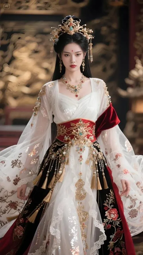 5 Mỹ nhân hán phục phối đỏ trắng bước trong không gian cổ kính nổi bật thần thái sang nhẹ và uyển chuyển