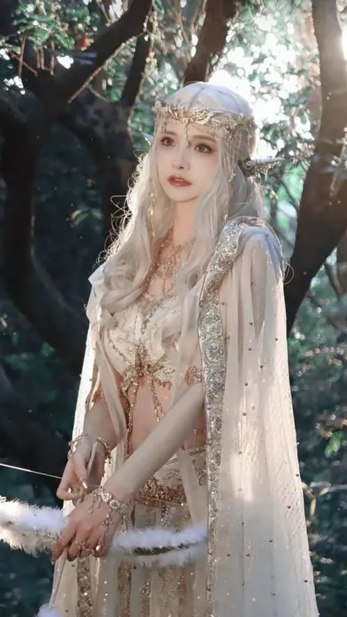 10 Gái xinh tiên hiệp tóc vàng trong váy ren sáng màu giữa rừng sâu đem lại cảm giác bay bổng