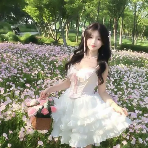 18 Ngồi giữa luống hoa cô gái váy trắng mang nụ cười tỏa nắng và sắc ảnh dịu mắt hợp chiều công viên