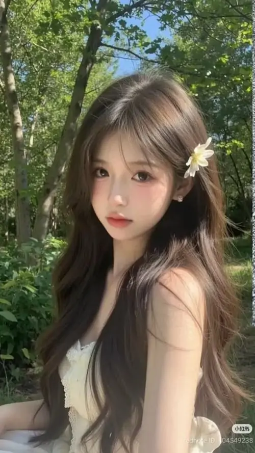 8 Cô gái tóc dài cài nơ đứng giữa công viên mướt mang ảnh nàng thơ trẻ trung với gương mặt dịu hiền