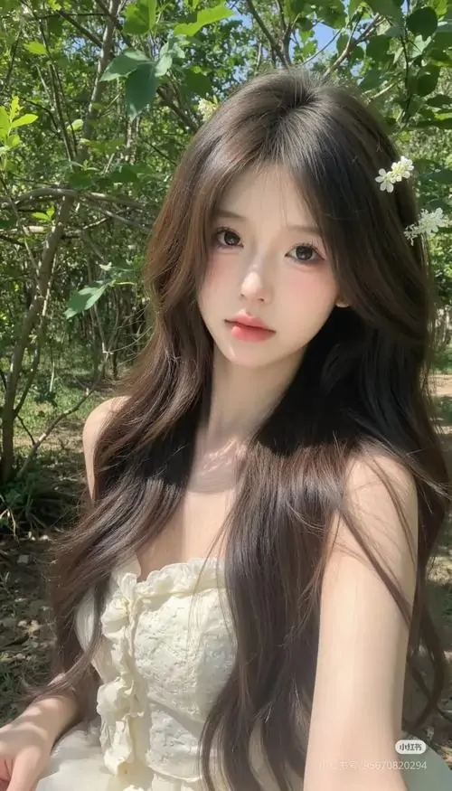 2 Thiếu nữ đứng giữa mảng xanh với mái tóc dài buông nhẹ, váy kem ôm dáng và ánh nhìn thẳng làm khung hình trong veo hơn, ảnh gái đẹp mang nét thanh tú cùng cảm giác mơ màng khiến người xem khó rời mắt