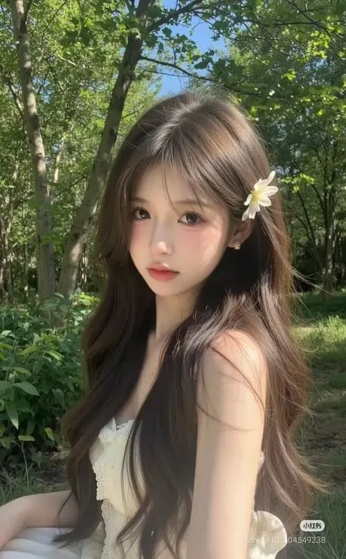 1 Ảnh gái xinh Hàn Quốc ngồi giữa vườn cây với váy sáng màu tóc dài buông nhẹ và ánh nhìn thanh tú dịu mắt