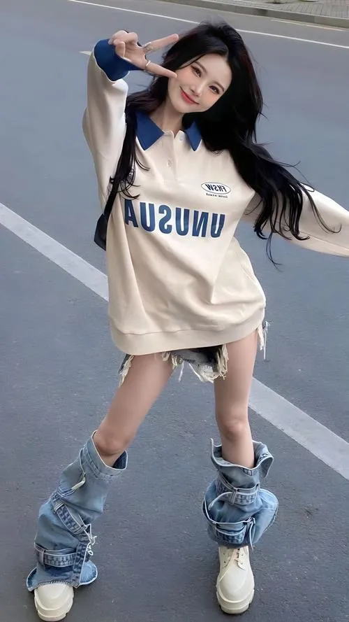 29 Ảnh gái xinh trên con đường vắng với áo phông rộng giày cao cổ và thần thái trẻ trung đầy năng lượng