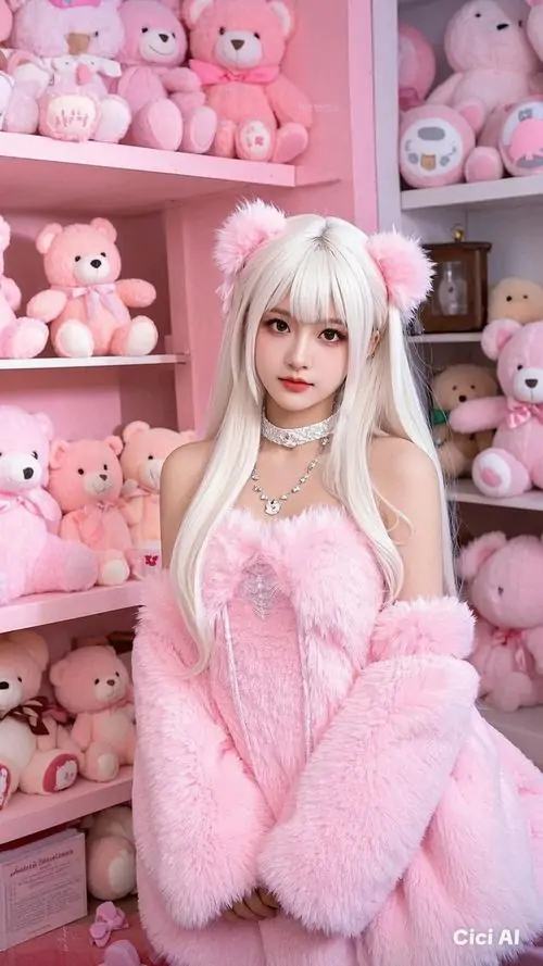 12 Trong căn phòng hồng, gái đẹp tóc sáng ôm gấu lớn, chất pinky tiểu thư làm bức ảnh ngọt và mềm hơn