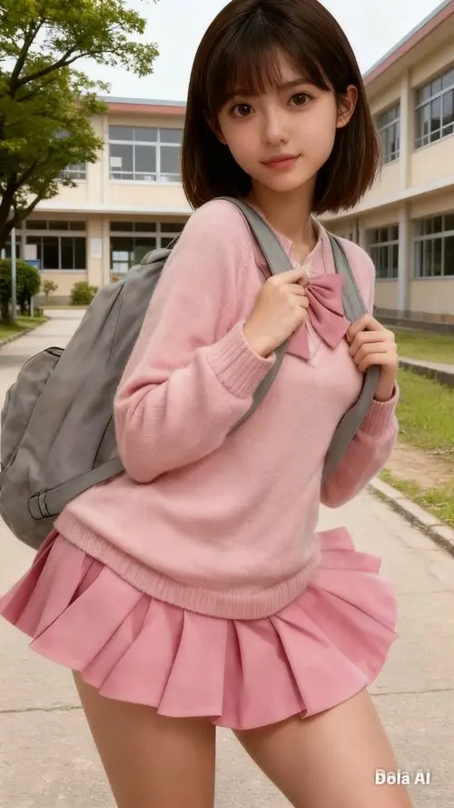 15 Ở sân trường ảnh cô gái chọn áo len hồng cùng chân váy xếp ly tạo vẻ năng động và rất hợp không khí thanh xuân
