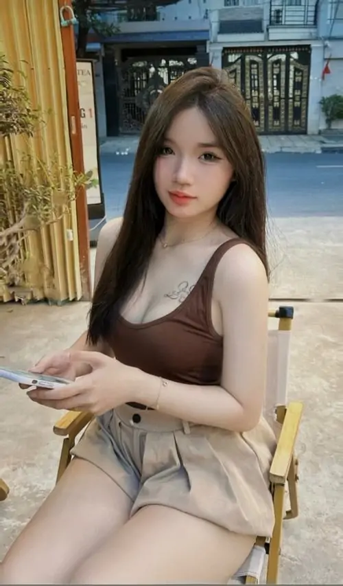 22 Ngoài hiên gió gái đẹp mặc áo nâu sát nách cùng váy ngắn be tạo cảm giác tươi tắn và vóc dáng rất cân đối