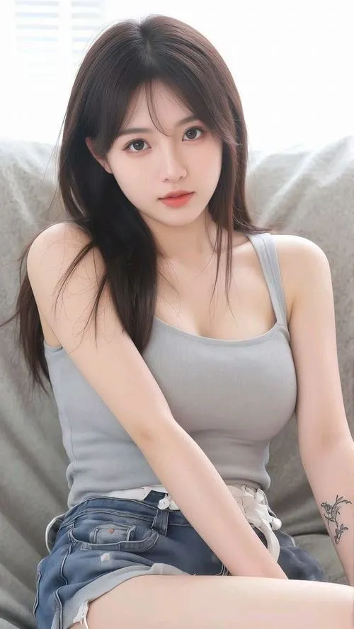 26 Nóng bỏng với áo hai dây xám và quần jean ôm ngực tự nhiên trong góc ngồi đơn giản mà hút nhìn kiểu Nhật.