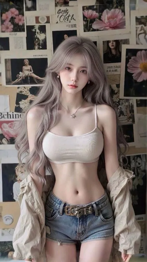 7 Bóng hồng Nhật Bản mặc áo croptop trắng cùng short jean để lộ ngực gọn gàng theo phong cách gravure trẻ trung cuốn hút.
