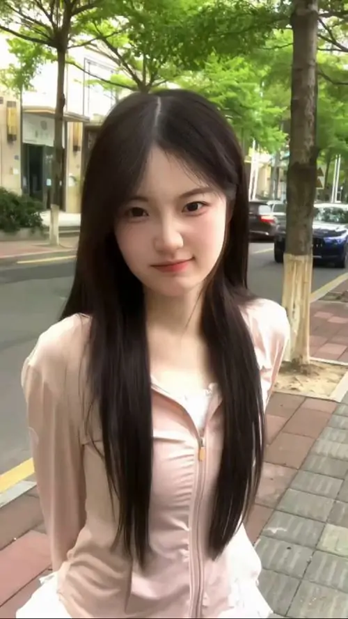 22 Cô gái mặc váy hồng nhạt, đứng trên vỉa hè dưới tán cây xanh và nhìn vào ống kính với nụ cười mỏng, làm ảnh gái đẹp nhất hành tinh trở nên thanh sạch, nữ tính và hợp không khí chiều nhẹ ngoài phố