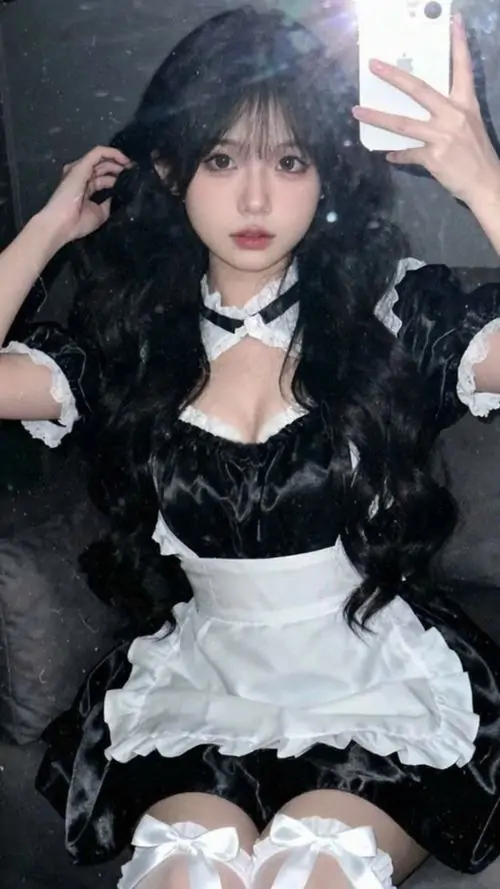 10 Thiếu nữ che mặt đầy bí ẩn trong bộ váy hầu gái bồng bềnh tạo nên sức hút tâm lý mạnh mẽ cho người xem.