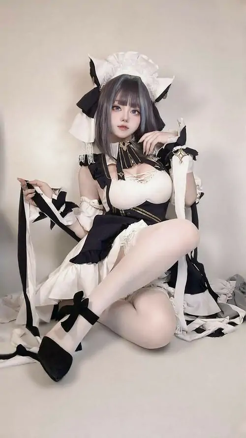 31 Cô gái mặc đồ hầu gái tạo dáng quyến rũ trên ghế sofa khoe trọn đôi chân dài miên man trong lớp tất đùi trắng.