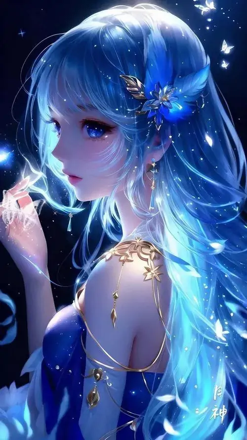 52 Hình anime cute cô gái tóc nâu gợn sóng xuất hiện giữa cành hoa sáng, nét cười hiền và váy trắng khiến tổng thể thật dịu, hợp phong cách ảnh nhân vật dễ thương có không gian vườn hoa thanh thoát