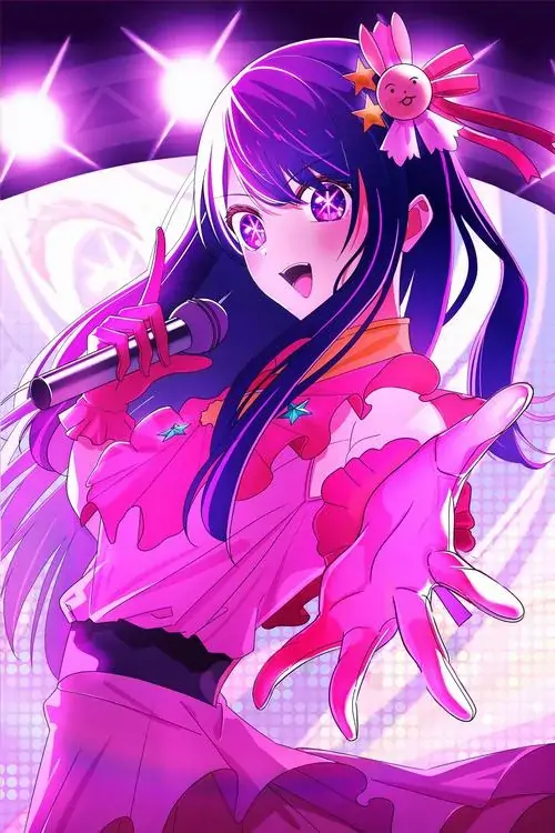 45 Ảnh hoạt hình Nhật bé gái tóc hồng ngồi trong không gian đầy tim và sao, đôi tay ôm chân làm dáng ngồi thêm xinh, hợp kiểu ảnh đại diện đôi hoặc nền máy khóa nhờ sắc hồng ấm và thần thái nũng nịu