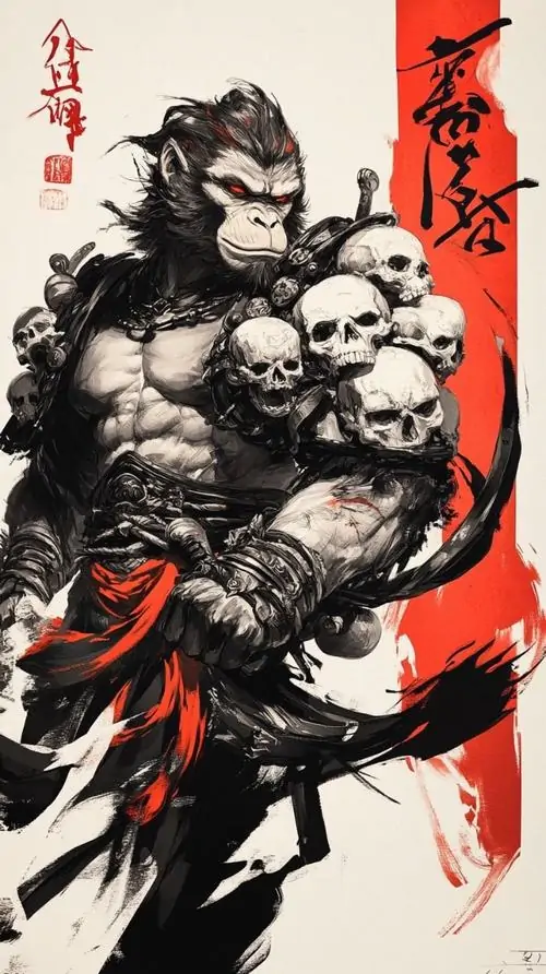 21 Hình nền Black Myth Wukong mở rộng hậu cảnh với phong cảnh cổ kính phía sau Thiên Mệnh Nhân đứng thẳng dưới quầng sáng vàng đầy uy lực