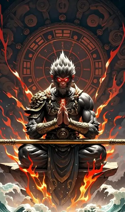 25 Hình nền 4K Black Myth Wukong làm nổi bật nếp vải kim loại giáp cùng chuyển động dứt khoát của thân hình giữa nền sáng