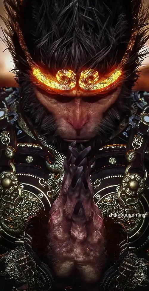 3 Hình nền đẹp Hắc Thần Thoại Ngộ Không cận mặt Ngộ Không với mắt rực lửa và bầu không khí huyền ảo đen tối cực kỳ áp lực