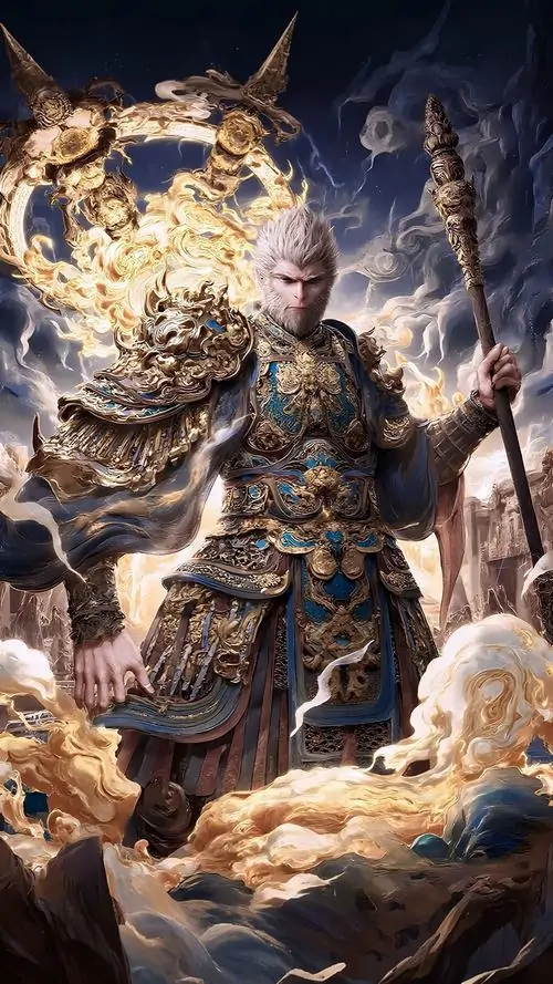 4 Hình nền 4K Black Myth Wukong khắc họa nhân vật mặc giáp vàng đứng giữa mây cuộn chất điện ảnh tăng rõ cảm giác sử thi