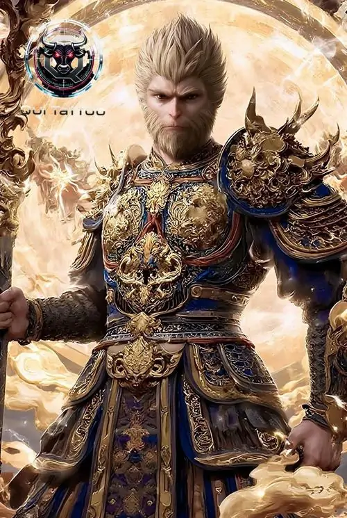 5 Ảnh nền HD Hắc Thần Thoại Ngộ Không tập trung nửa thân Thiên Mệnh Nhân với biểu cảm cứng cỏi nền sáng nhạt làm tổng thể thêm sắc nét