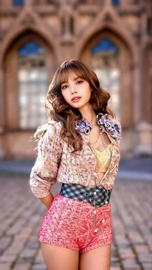 11 Laliz giữa nền kiến trúc cổ với quần short hồng áo họa tiết và đôi chân dài thanh mảnh