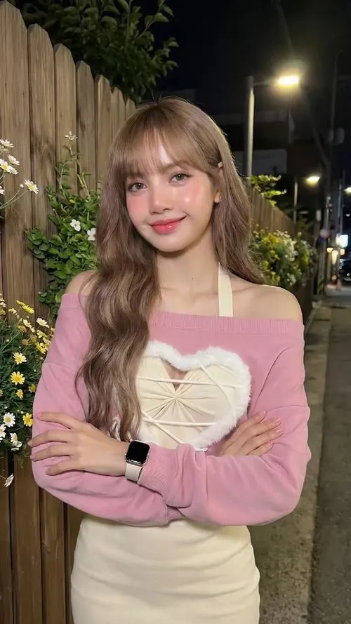 22 Lili đứng ngoài phố đêm trong áo hồng ôm nhẹ gương mặt sáng và vẻ nữ tính ngọt ngào