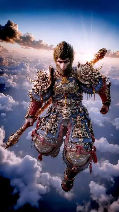 39 Hình nền ngầu Black Myth Wukong chọn tư thế chắp tay giữa đống đổ nát khiến nhân vật vừa cô độc vừa toát ra sức nặng tinh thần