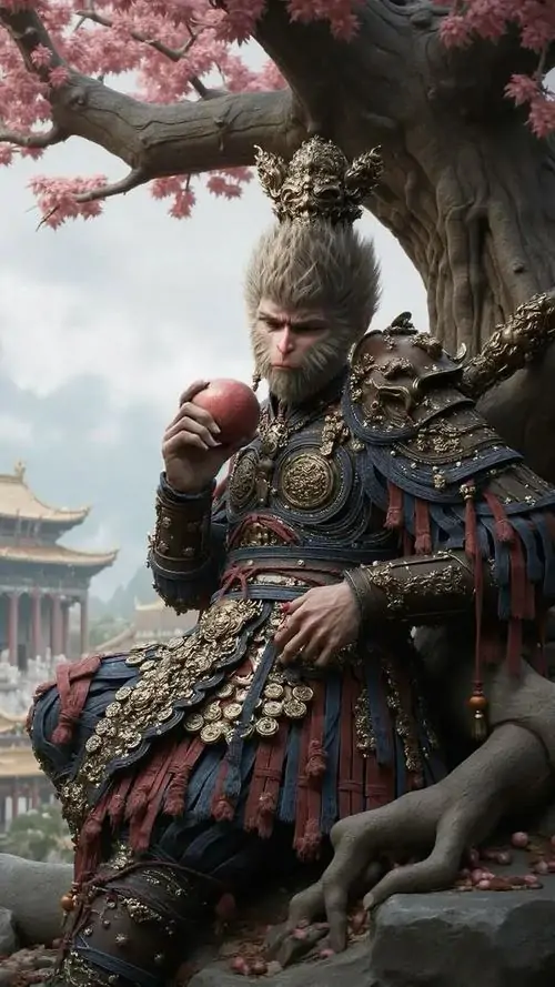 33 Ảnh wallpaper Black Myth Wukong cho thấy chủ thể lệch tâm bên dưới rồng trắng giúp bố cục dọc thoáng mắt mà vẫn đầy căng thẳng