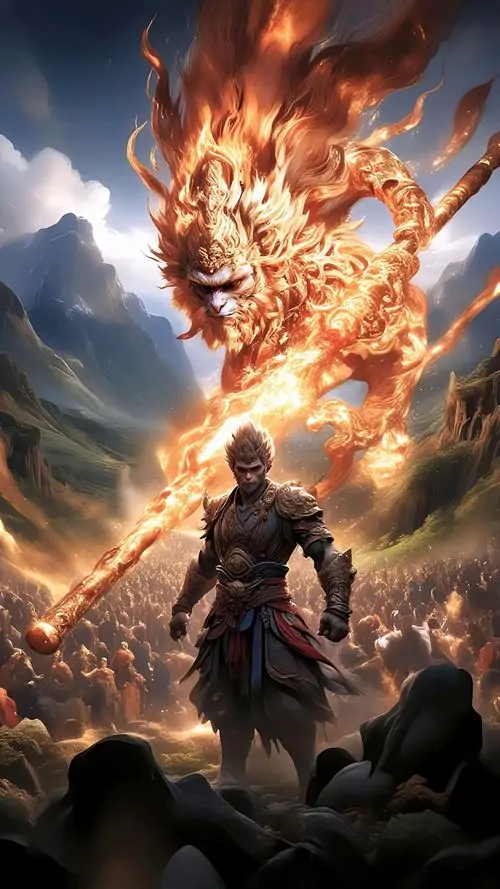 34 Hình khóa màn hình Hắc Thần Thoại Ngộ Không dựng đối trọng giữa chiến binh nhỏ và sinh vật khổng lồ phía trên nên ảnh cực giàu kịch tính