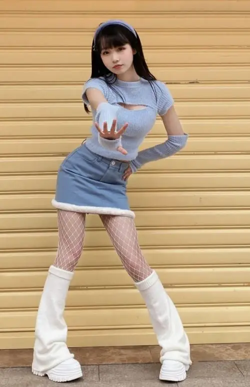 21 Hình người mẫu mặc váy len xanh ôm dáng cùng boots trắng tạo tổng thể trẻ trung và vẻ đẹp khá nổi bật