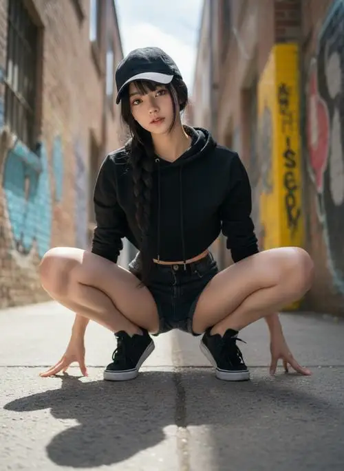 23 Bộ ảnh thời trang cô gái ngồi xổm nơi góc phố với đồ đen cá tính gợi nét hấp dẫn lạnh lùng đầy thu hút