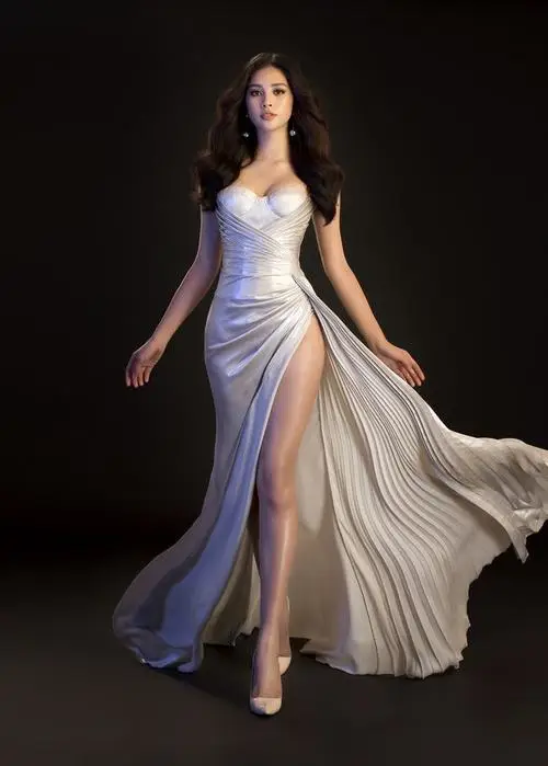 35 Hình người mẫu trong váy dài bay mềm giữa nền tối mang vẻ đẹp thơ mộng và thần thái vô cùng quyến rũ