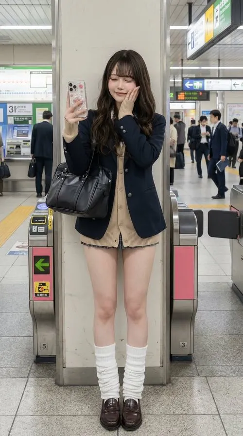 17 Tại cổng tàu điện nàng thơ cute diện blazer tối cùng chân váy ngắn mang hơi thở Tokyo rất đời thường