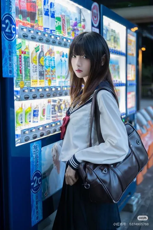 21 Mỹ nhân bên máy bán hàng tự động trong lớp áo xanh nhạt tóc dài đen làm nổi bật vẻ dịu mắt