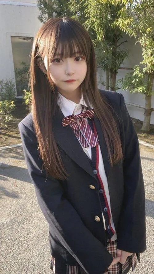 5 Ảnh cô gái đứng dưới tán lá với áo khoác học đường và mái thưa mềm tạo nét trong sáng