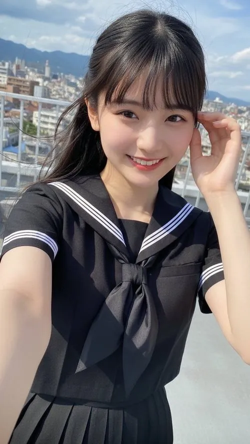 34 Khung hình gần ở sân trường bắt trọn tóc đuôi ngựa và làn da sáng của ảnh thanh xuân học đường Nhật
