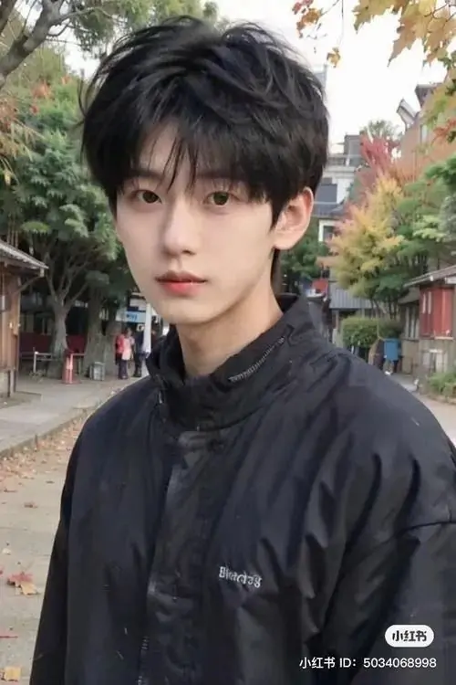 28 Chàng trai mặc áo đen đứng trên phố với nền cây lá phía sau tạo cảm giác mát và sâu khuôn mặt góc cạnh cùng ánh nhìn thẳng biến bức hình thành kiểu ảnh nam thần giàu khí chất nhưng không hề lên gân