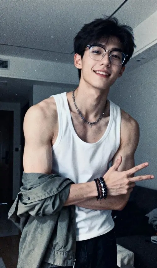 9 Ảnh trai xinh đeo kính trong gương với áo ba lỗ sáng màu, chàng trai khẽ tạo dáng tay khi đứng ở hành lang nhà, thần thái phóng khoáng làm bức ảnh bớt nghiêm, thêm nét nam tính hiện đại mà vẫn giữ cảm giác cuốn hút