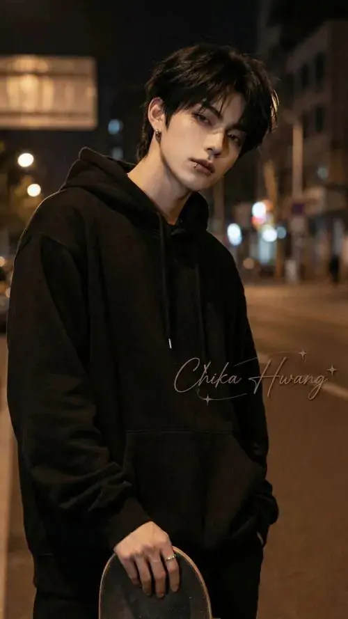 25 Khoảnh khắc nam thần ghi lại chàng trai mặc áo tối đứng một mình trên phố đêm, tay để túi và vai hơi nghiêng tạo dáng tự nhiên, khung hình đơn giản nhưng giữ được sự dứt khoát, lạnh và rất đúng chất đường phố