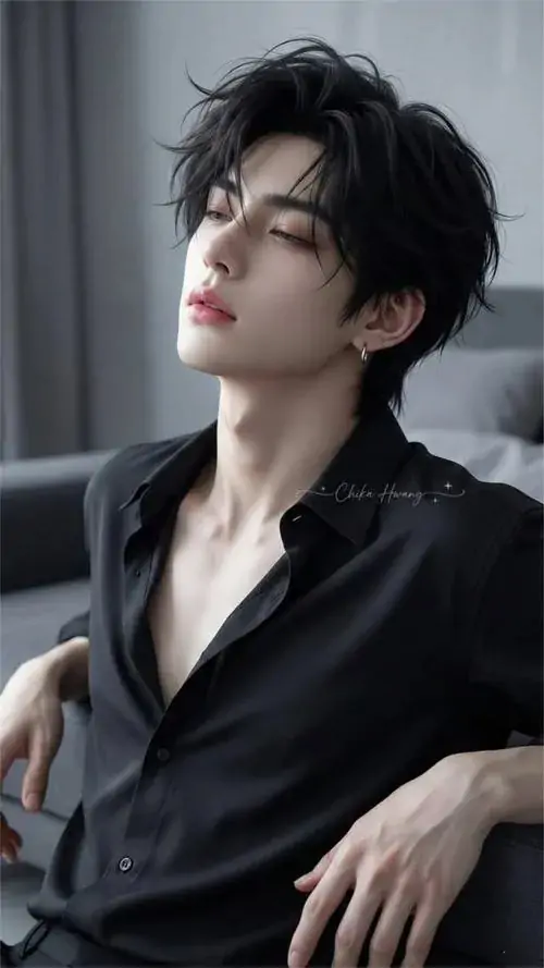 29 Khung hình mỹ nam ghi lại chàng trai tựa ghế cạnh cửa sổ, sơ mi tối buông lỏng để lộ phần ngực vừa phải, ánh sáng xám làm nét mặt thêm sâu, rất hợp hình tượng trai đẹp mạnh mẽ theo hướng thư thái và sang