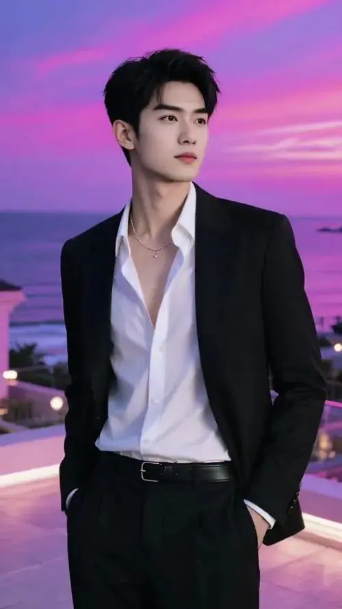 33 Hình cậu bạn diện vest tối trên nền hoàng hôn tím hồng, đứng thẳng và nhìn xa với vẻ tự tin sáng sủa, bức hình sạch, sang và có chất điện ảnh nhẹ, hợp mẫu trai đẹp mạnh mẽ theo hướng lịch lãm hiện đại