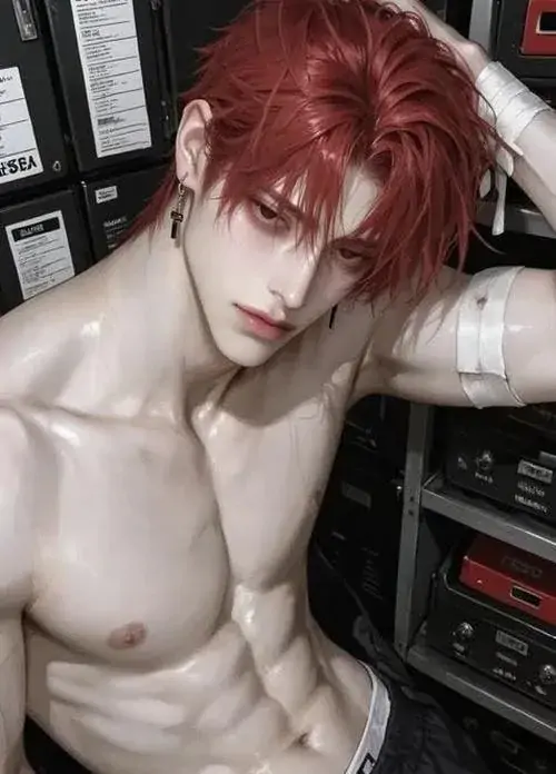 34 Anh chàng tóc đỏ để trần thân trên, một tay đặt sau đầu làm cơ bắp hiện rõ trong khung dọc, bức ảnh thiên về khoe hình thể, mang cảm giác nóng bỏng và rất hút mắt nhưng vẫn có độ kiểm soát cần thiết