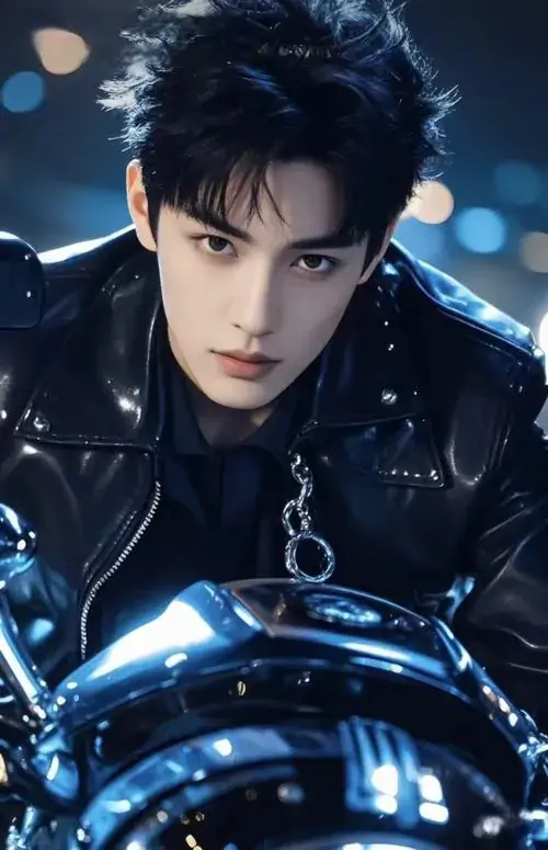 6 Cậu trai mặc áo tối ngồi trên mô tô giữa nền xanh lạnh, ánh nhìn sắc và tư thế chắc gọn làm nổi bật thần thái mạnh, bức hình đậm chất ảnh street style, hợp gu người mê vẻ ngầu dứt khoát và đầy bản lĩnh