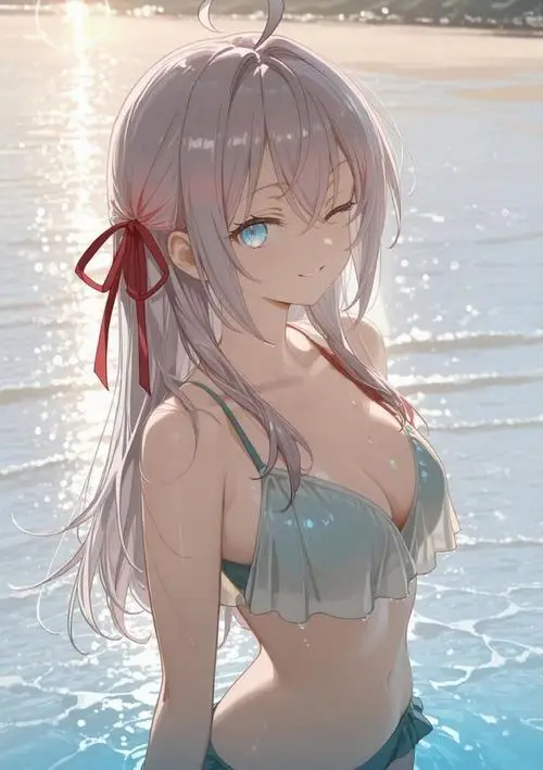 24 Hình anime nữ ngực bự phong cách biển xanh ghi lại mái tóc bay nhẹ cùng nụ cười rạng rỡ rất dịu mắt và gần gũi