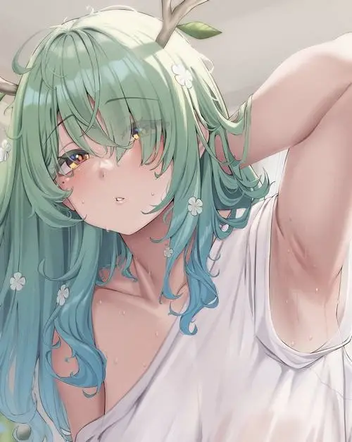 21 Mỹ nhân anime trong bộ đồ bơi tông sáng đứng cạnh phao bơi làm nổi bật cảm giác vui vẻ và giải trí