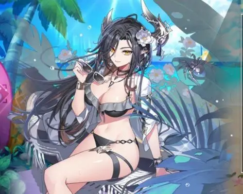 20 Một hot girl sexy theo phong cách anime xuất hiện trên nền biển nước với bikini rực rỡ và ánh sáng phản chiếu